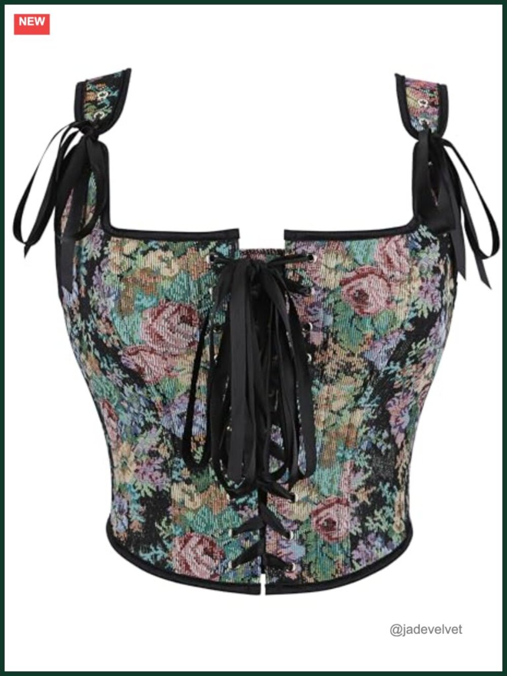 Floral Corset Top Overbust Bustier Lace-Up Renaissance Womens